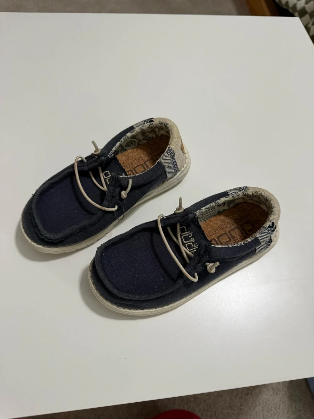 Hey Dude Kids Navy Canvas Slip-On Sneakers with Beige Accents